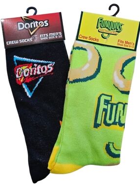 Men's 2 Pair Of Doritos And Funyuns Chip Crew Socks. Men's Size 6-12, New